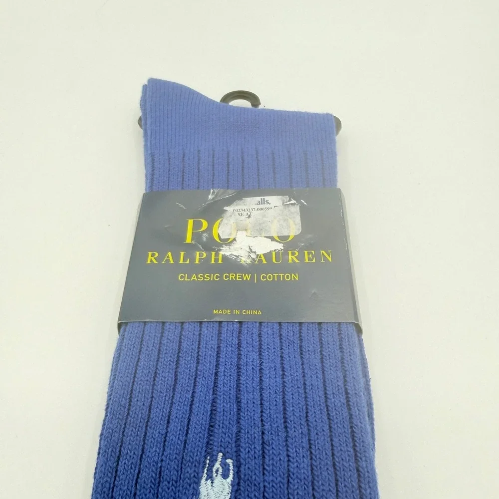 Polo Ralph Lauren Crew Socks Mens 10-13 Blue Pony Logo Classic Ribbed Cotton NEW